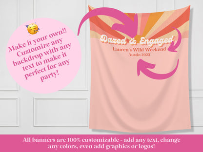 Here Comes the Bride Retro Customizable Bachelorette Party Backdrop | Dazed & Engaged Bach Weekend Décor | Here Comes the Sun Backdrop