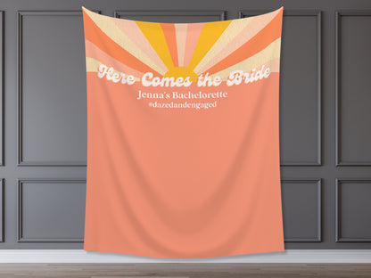 Here Comes the Bride Retro Customizable Bachelorette Party Backdrop | Dazed & Engaged Bach Weekend Décor | Here Comes the Sun Backdrop