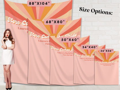 Here Comes the Bride Retro Customizable Bachelorette Party Backdrop | Dazed & Engaged Bach Weekend Décor | Here Comes the Sun Backdrop