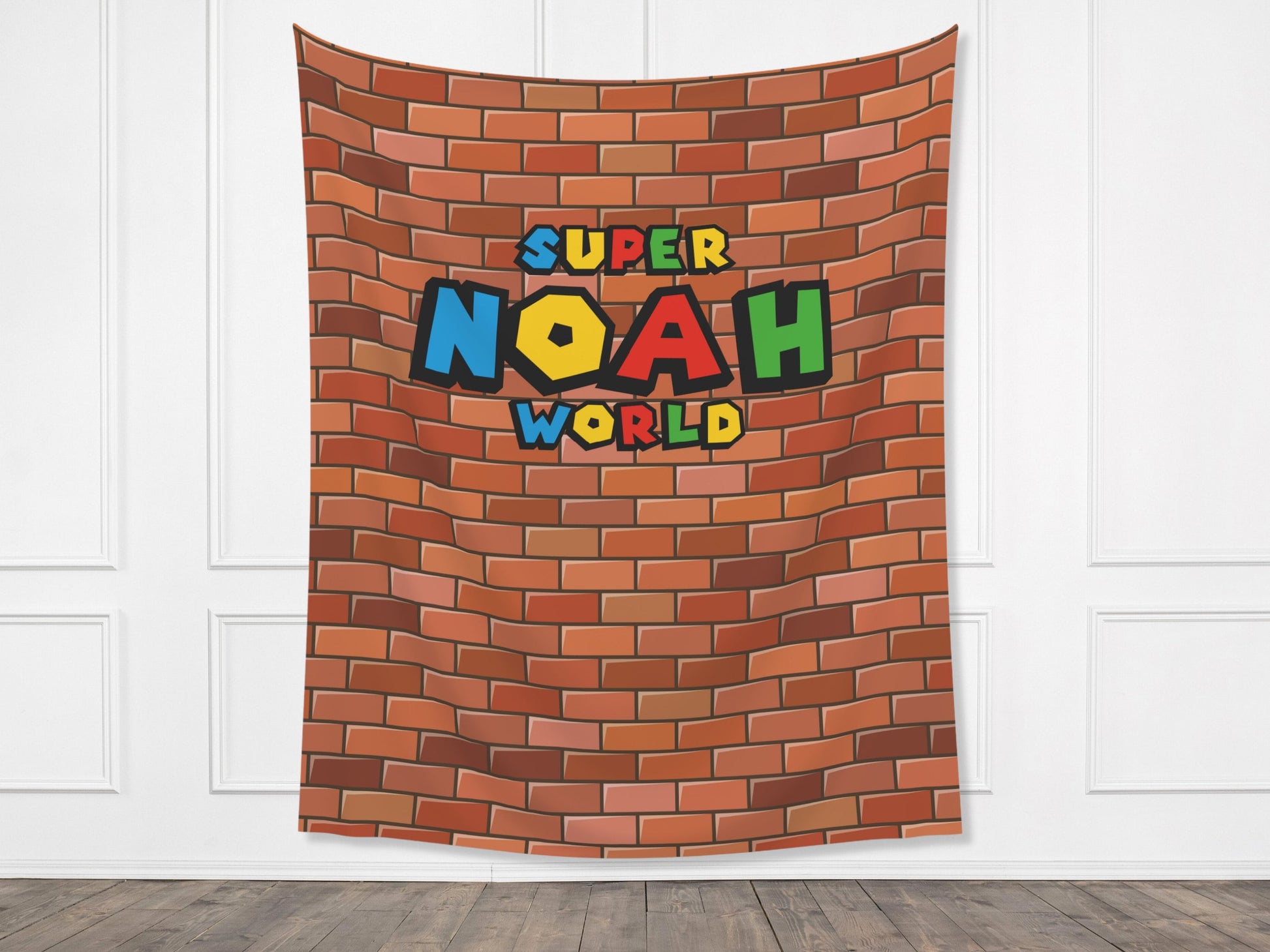 Super World Customizable Birthday Backdrop | Personalized Video Game Birthday Party Banner | Super Bros. Custom Name | Brick Wall Warp Pipe