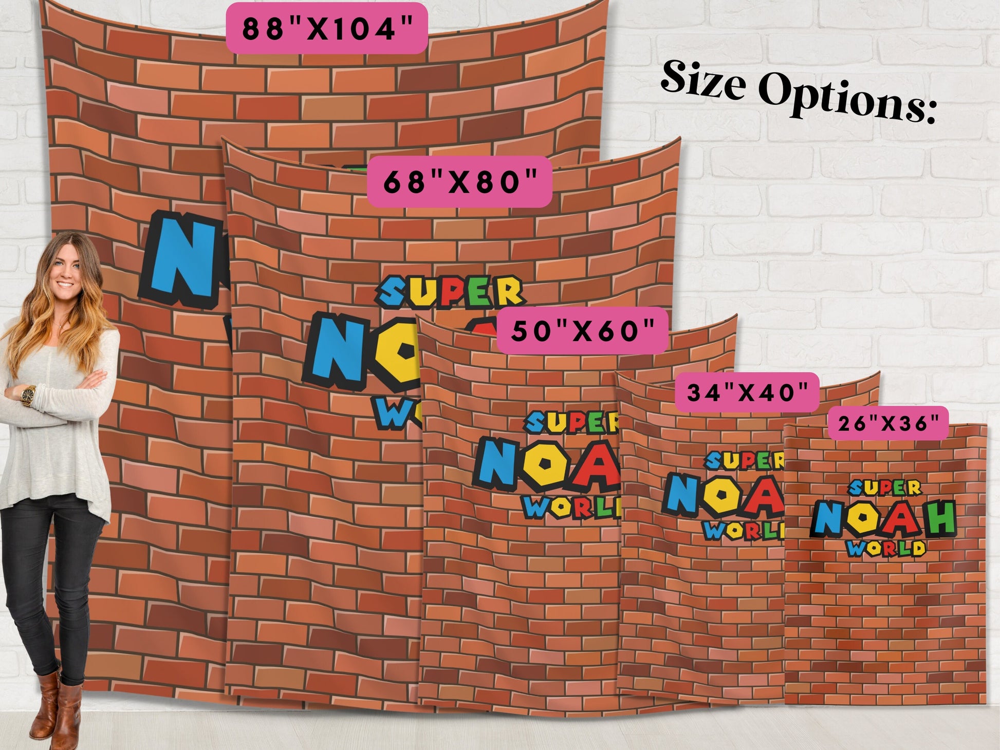 Super World Customizable Birthday Backdrop | Personalized Video Game Birthday Party Banner | Super Bros. Custom Name | Brick Wall Warp Pipe