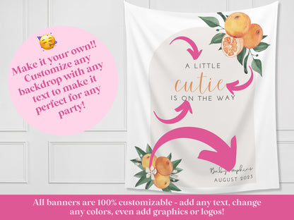 A Little Cutie Custom Baby Shower Banner | Neutral Orange Citrus Baby Shower Gender Reveal Backdrop | Baby Shower Décor | Girl Baby Shower