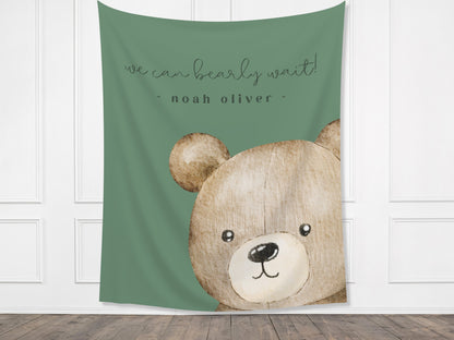 We Can Bearly Wait Customizable Baby Shower Backdrop | Teddy Bear Custom Party Banner