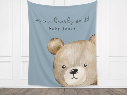 We Can Bearly Wait Customizable Baby Shower Backdrop | Teddy Bear Custom Party Banner