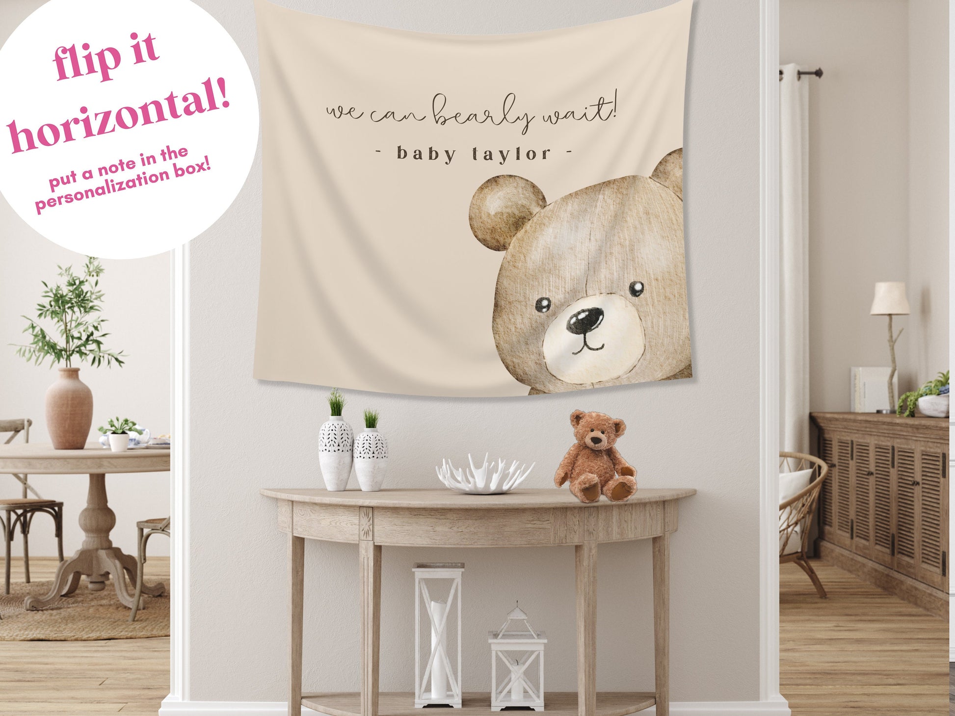 We Can Bearly Wait Customizable Baby Shower Backdrop | Teddy Bear Custom Party Banner