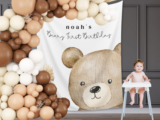 Beary First Birthday Party Customizable Banner | Bear-y 1st Birthday Boy | Teddy Bear Backdrop Décor | Bearly Wait Baby Shower Gender Reveal