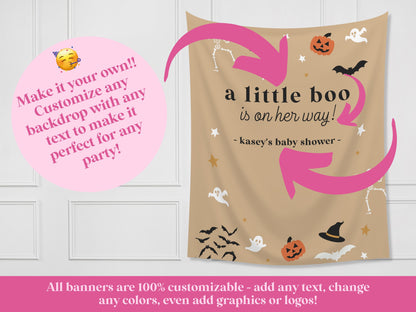 A Little Boo is Almost Due Halloween Baby Shower Backdrop | Customizable Baby Name Banner | Fall Gender Reveal or Baby Shower Décor