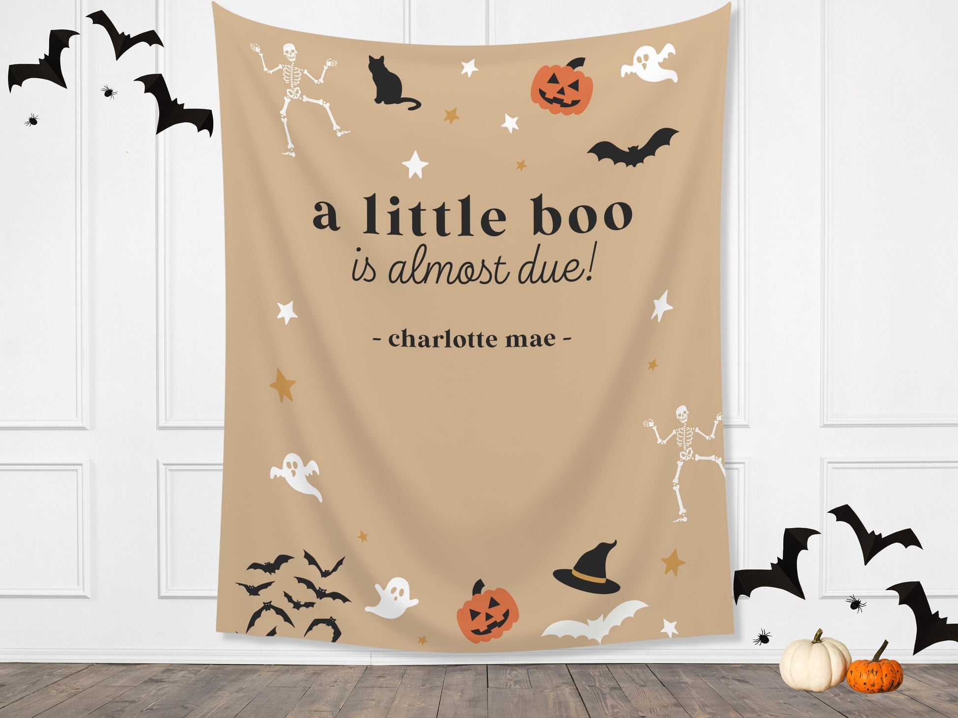 A Little Boo is Almost Due Halloween Baby Shower Backdrop | Customizable Baby Name Banner | Fall Gender Reveal or Baby Shower Décor