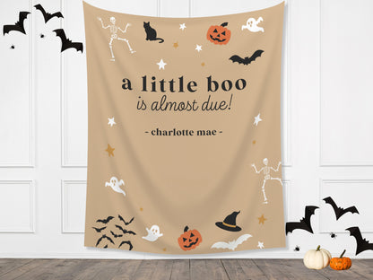 A Little Boo is Almost Due Halloween Baby Shower Backdrop | Customizable Baby Name Banner | Fall Gender Reveal or Baby Shower Décor