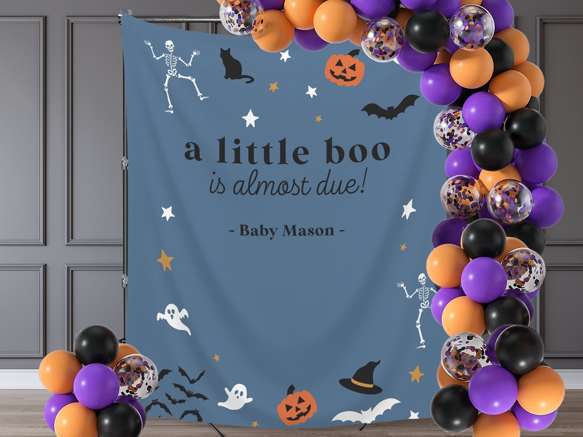 A Little Boo is Almost Due Halloween Baby Shower Backdrop | Customizable Baby Name Banner | Fall Gender Reveal or Baby Shower Décor