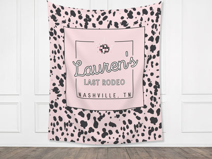 Last Rodeo Customizable Bachelorette Weekend Backdrop | Bride's Last Ride | Cow Print Personalized Nashville or Austin Bach Party Banner