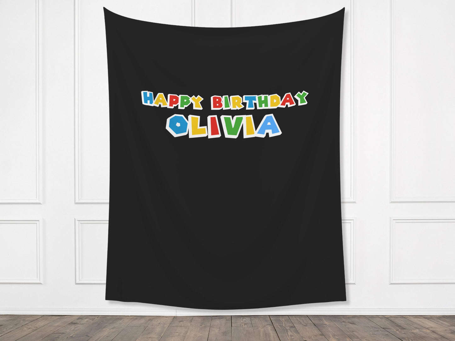 Super World Customizable Birthday Backdrop | Personalized Video Game Birthday Party Banner | Super Bros. Custom Name | Brick Wall Warp Pipe