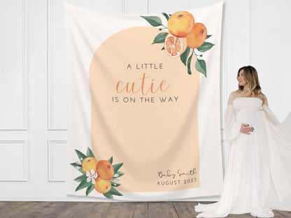 A Little Cutie Custom Baby Shower Banner | Neutral Orange Citrus Baby Shower Gender Reveal Backdrop | Baby Shower Décor | Girl Baby Shower