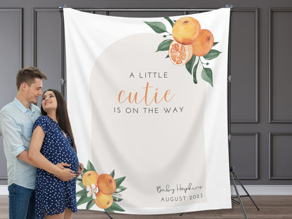 A Little Cutie Custom Baby Shower Banner | Neutral Orange Citrus Baby Shower Gender Reveal Backdrop | Baby Shower Décor | Girl Baby Shower