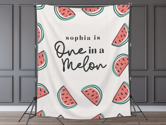 One in a Melon Summer Watermelon Customizable 1st Birthday Backdrop | Little Sweetie Custom Birthday Party or Baby Shower Banner