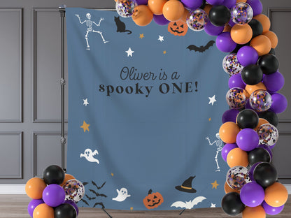 Spooky ONE Halloween Birthday Party Banner| Completely Customizable Text Name Backdrop | Our Little Boo | Our Little Pumpkin | Two Spooky