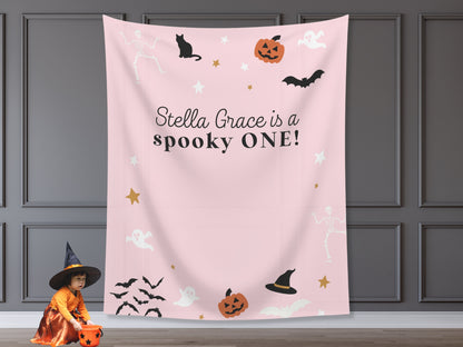 Spooky ONE Halloween Birthday Party Banner| Completely Customizable Text Name Backdrop | Our Little Boo | Our Little Pumpkin | Two Spooky