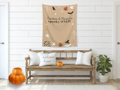 Spooky ONE Halloween Birthday Party Banner| Completely Customizable Text Name Backdrop | Our Little Boo | Our Little Pumpkin | Two Spooky