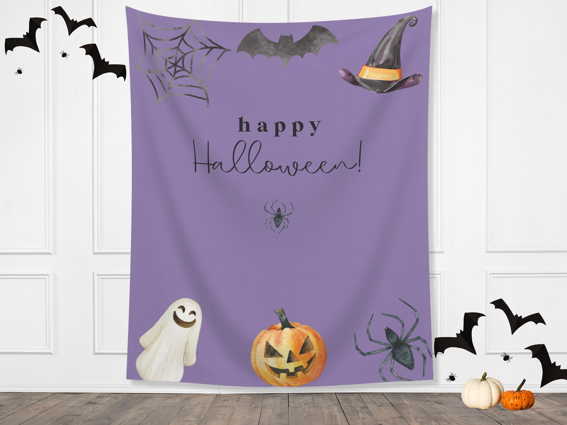 Simple Watercolor Happy Halloween Party Backdrop | Customizable | Personalized Halloween Photo Booth