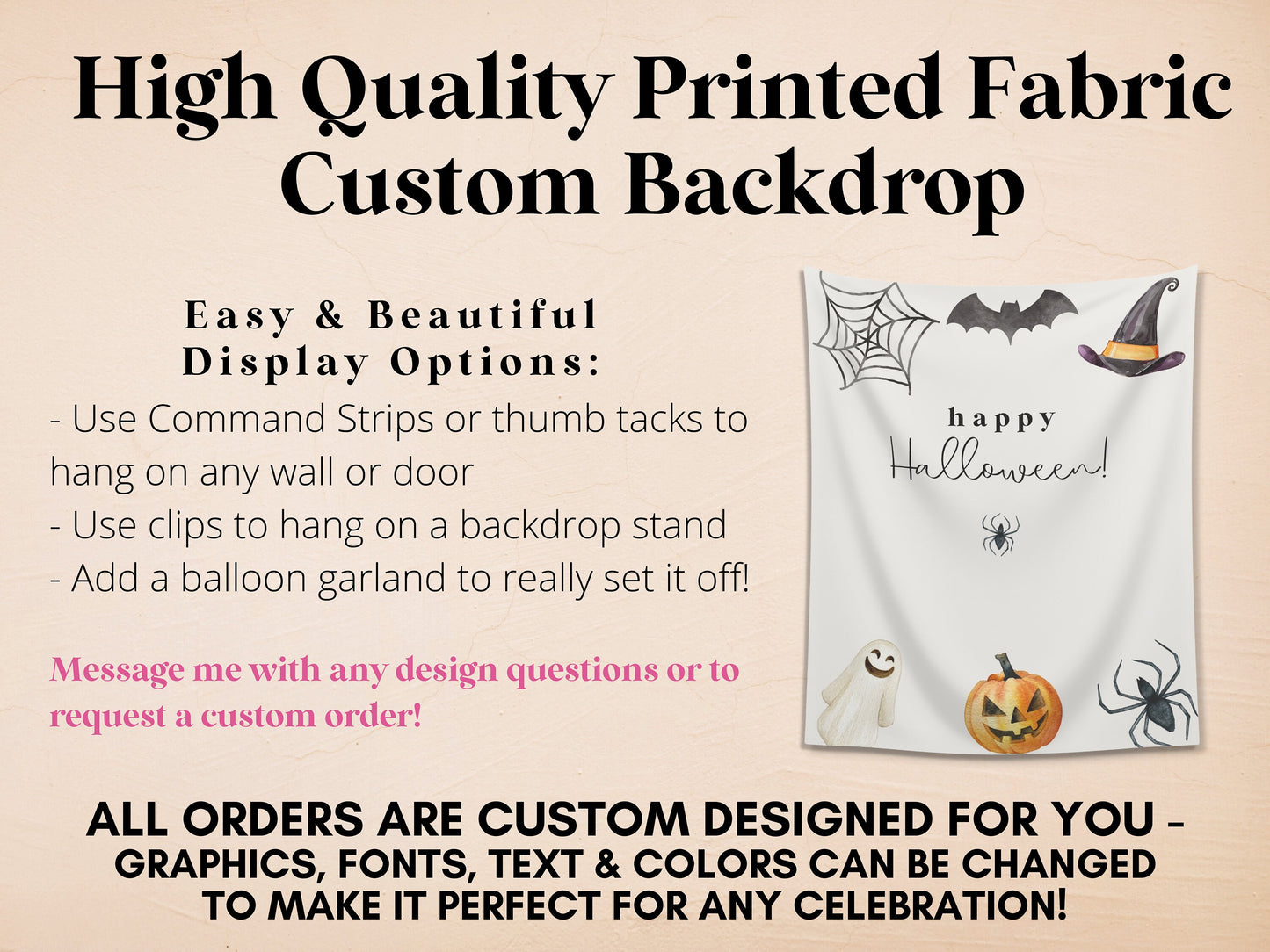 Simple Watercolor Happy Halloween Party Backdrop | Customizable | Personalized Halloween Photo Booth