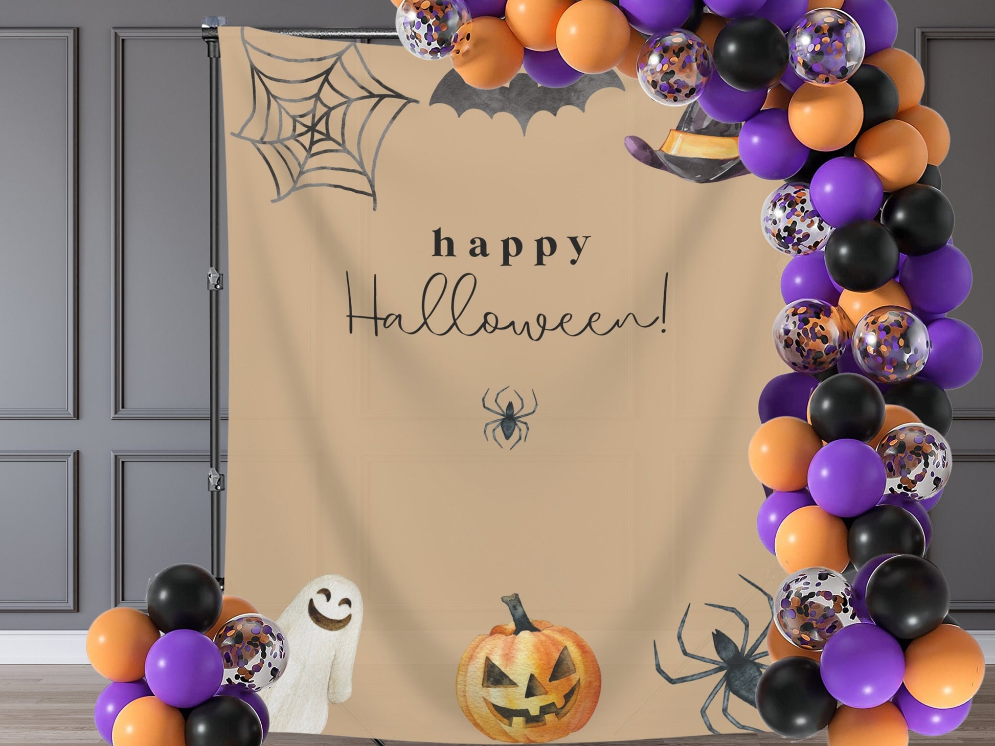 Simple Watercolor Happy Halloween Party Backdrop | Customizable | Personalized Halloween Photo Booth