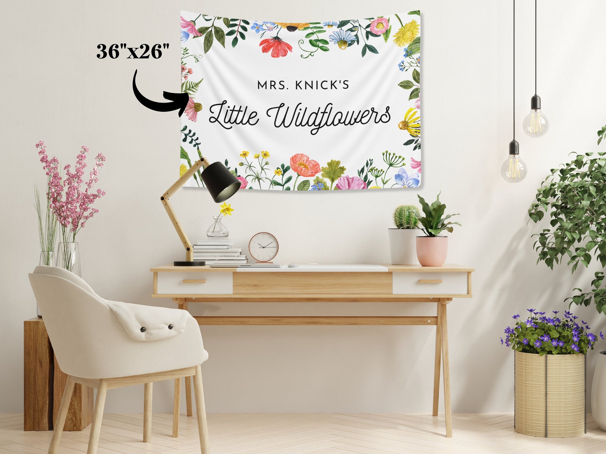 Teacher's Little Wildflowers Classroom Custom Text Banner | Completely Customizable Fabric Backdrop Back to School Décor | Teacher Gift Idea