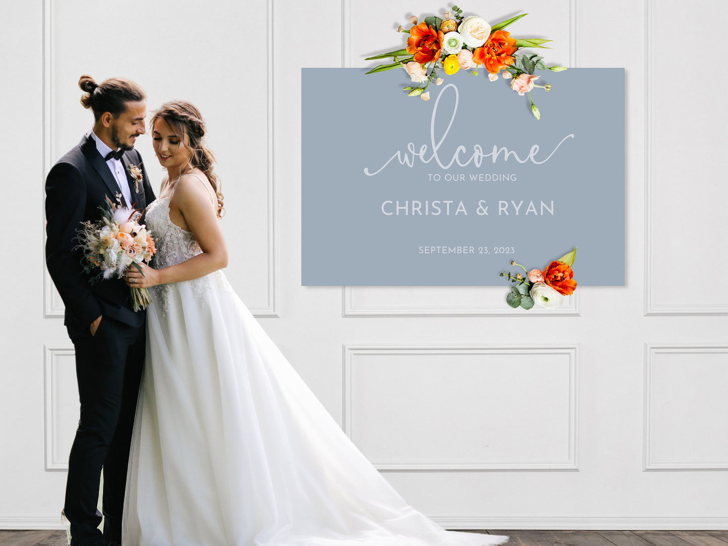 Simple Dusty Blue Wedding Welcome Board Sign | Welcome to Our Wedding Sign