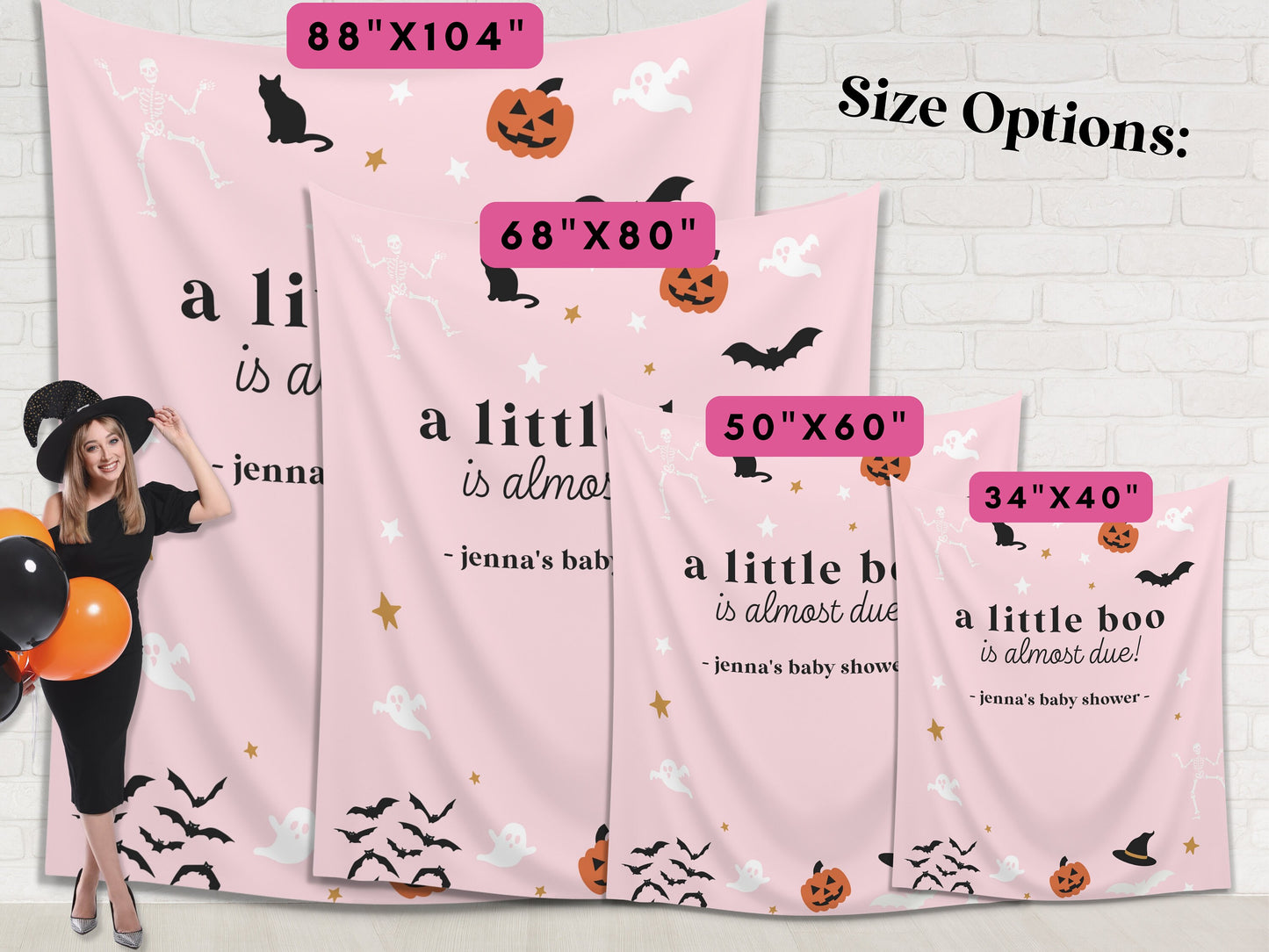 A Little Boo is Almost Due Halloween Baby Shower Backdrop | Customizable Baby Name Banner | Fall Gender Reveal or Baby Shower Décor