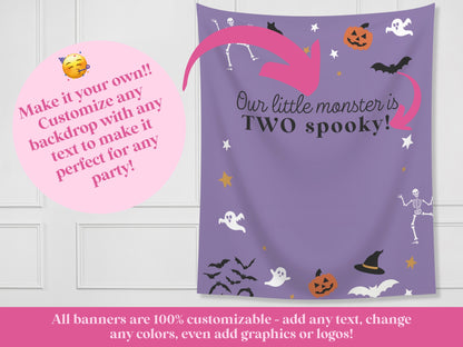 Spooky ONE Halloween Birthday Party Banner| Completely Customizable Text Name Backdrop | Our Little Boo | Our Little Pumpkin | Two Spooky