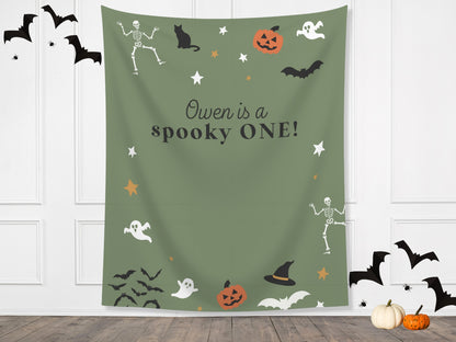 Spooky ONE Halloween Birthday Party Banner| Completely Customizable Text Name Backdrop | Our Little Boo | Our Little Pumpkin | Two Spooky