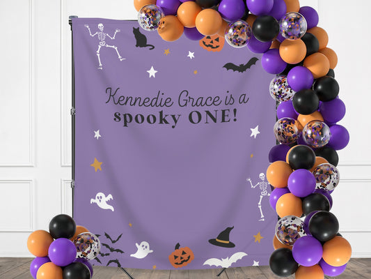 Spooky ONE Halloween Birthday Party Banner| Completely Customizable Text Name Backdrop | Our Little Boo | Our Little Pumpkin | Two Spooky