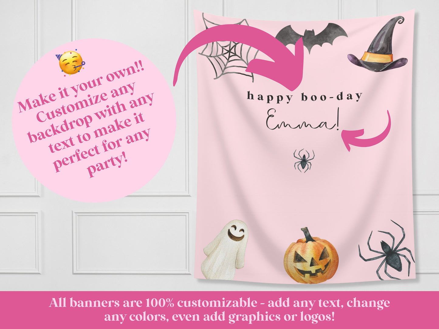 Simple Watercolor Happy Halloween Party Backdrop | Customizable | Personalized Halloween Photo Booth