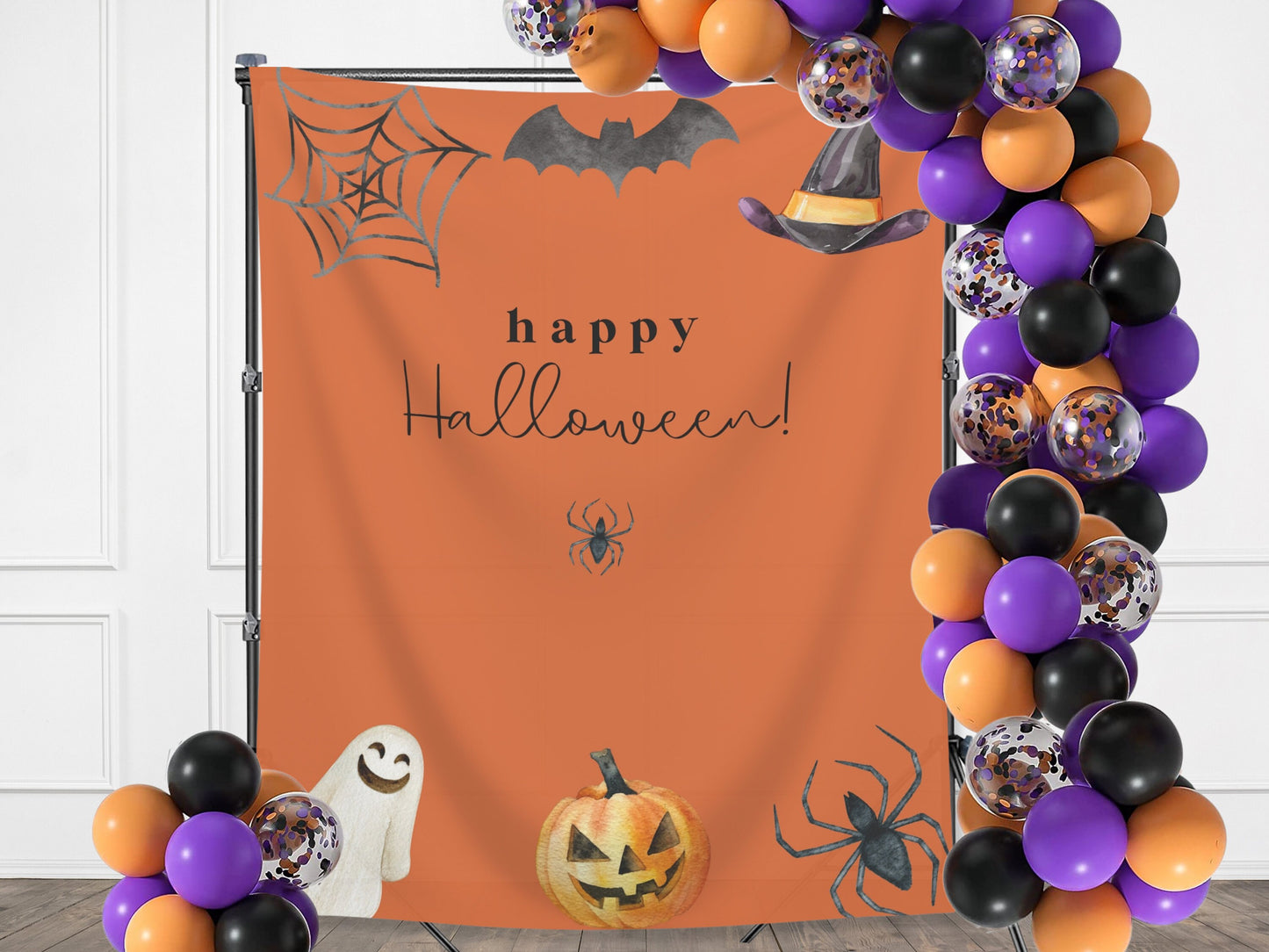 Simple Watercolor Happy Halloween Party Backdrop | Customizable | Personalized Halloween Photo Booth