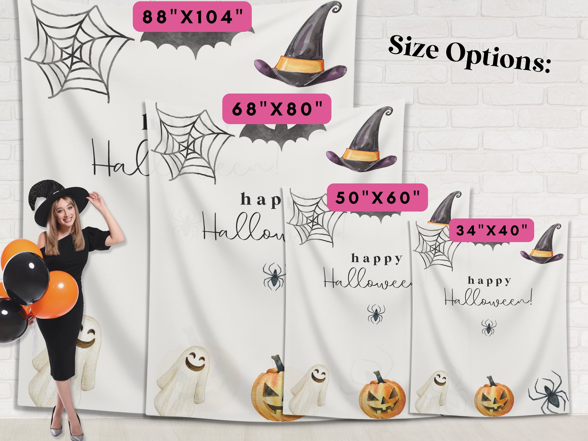 Simple Watercolor Happy Halloween Party Backdrop | Customizable | Personalized Halloween Photo Booth