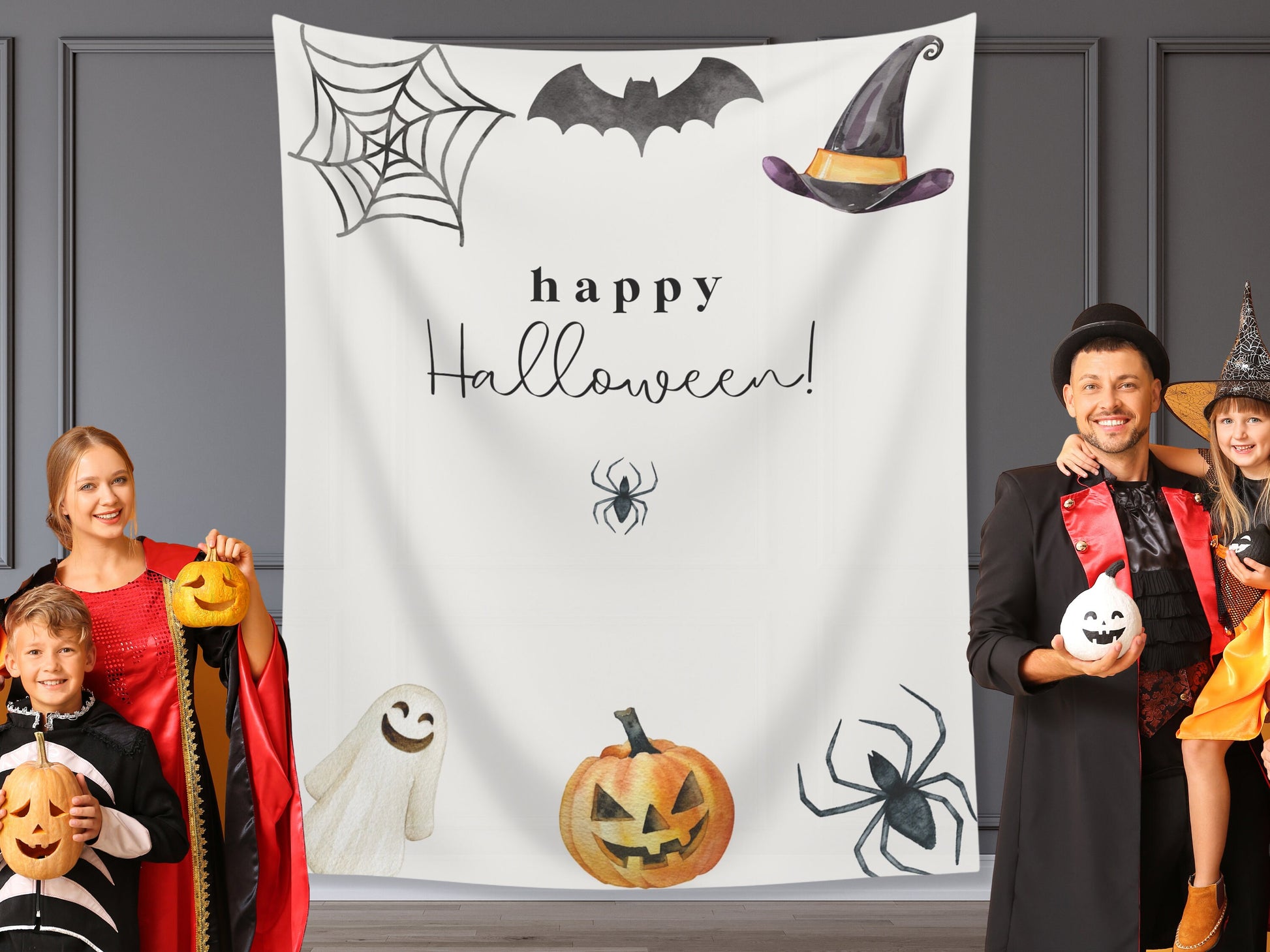 Simple Watercolor Happy Halloween Party Backdrop | Customizable | Personalized Halloween Photo Booth