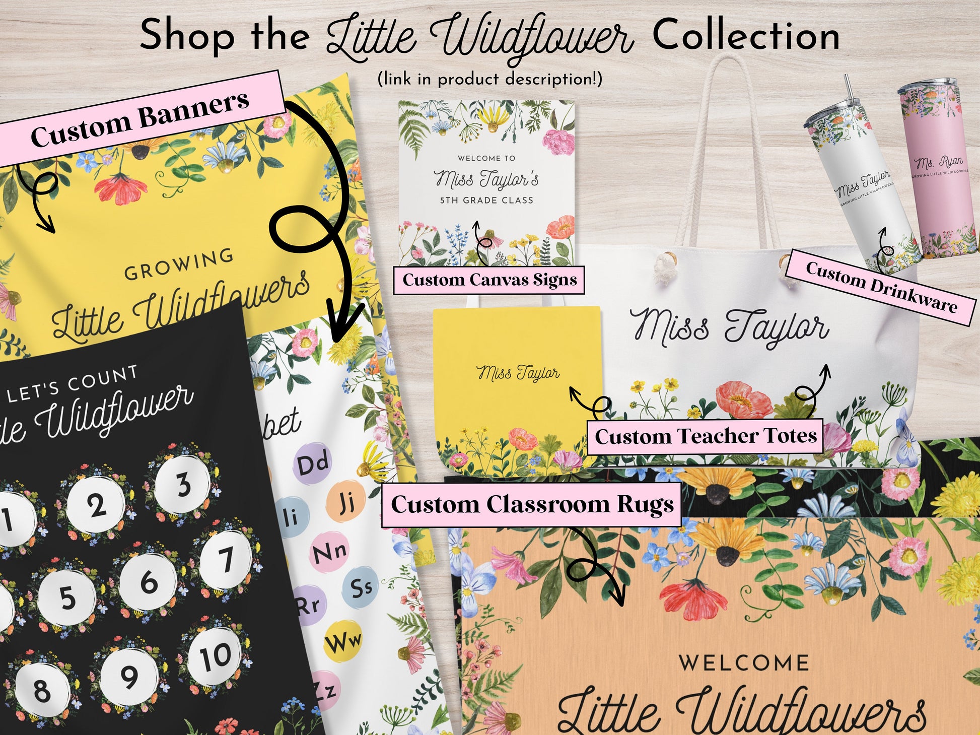 Teacher's Little Wildflowers Classroom Custom Text Banner | Completely Customizable Fabric Backdrop Back to School Décor | Teacher Gift Idea