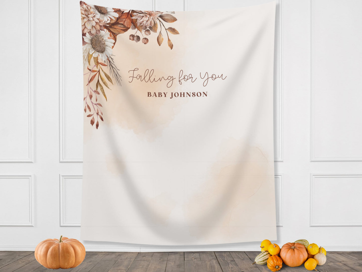 Boho Falling in Love Customizable Fall Baby Shower or Bridal Shower Backdrop | Custom Autumn Floral Banner | September October Party Décor