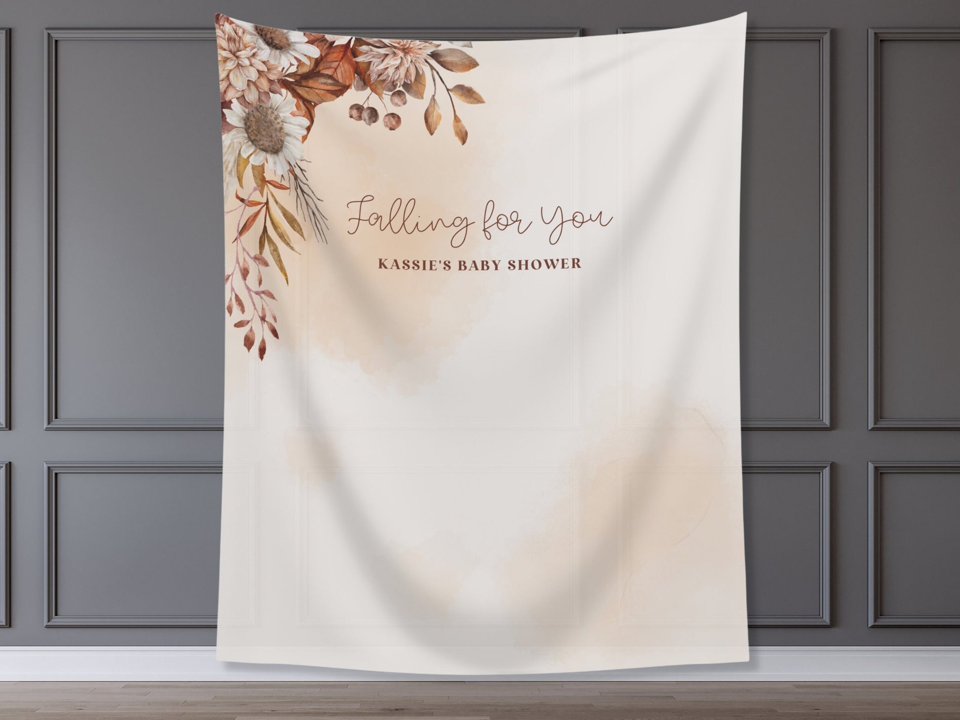 Boho Falling in Love Customizable Fall Baby Shower or Bridal Shower Backdrop | Custom Autumn Floral Banner | September October Party Décor