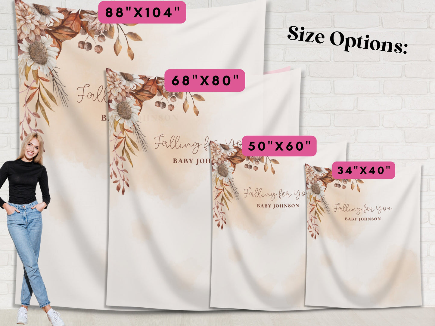 Boho Falling in Love Customizable Fall Baby Shower or Bridal Shower Backdrop | Custom Autumn Floral Banner | September October Party Décor