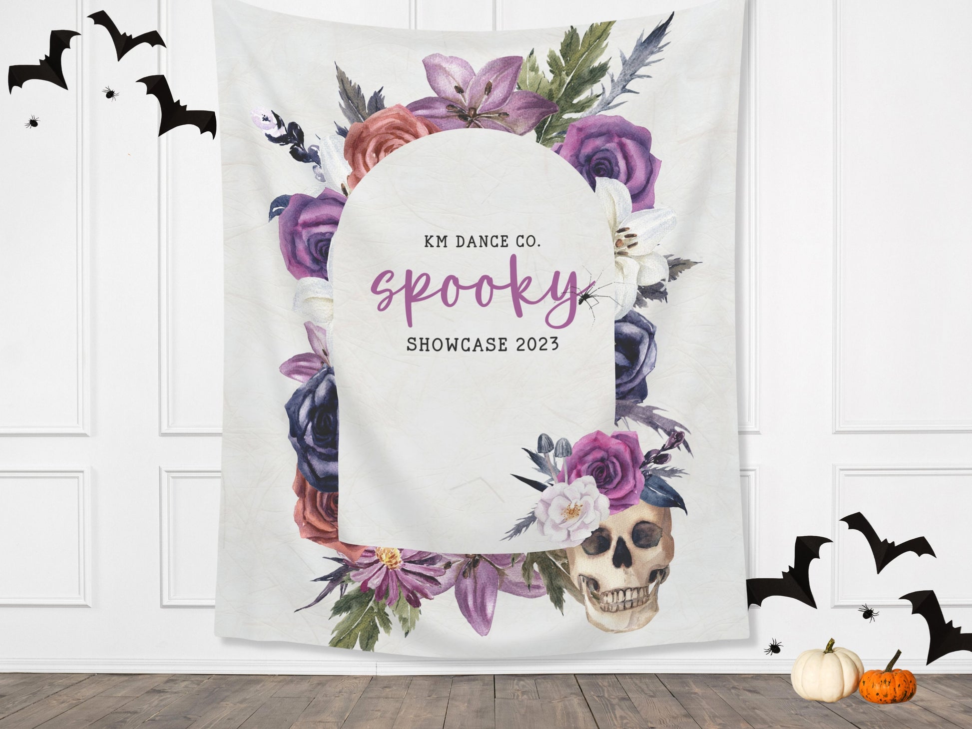 Custom Text Skull and Purple Floral Banner Birthday Party - 21st Birthday, 30th Birthday, 40th Birthday, 50th Birthday - - October Halloween Party  Décor - Custom Backdrop