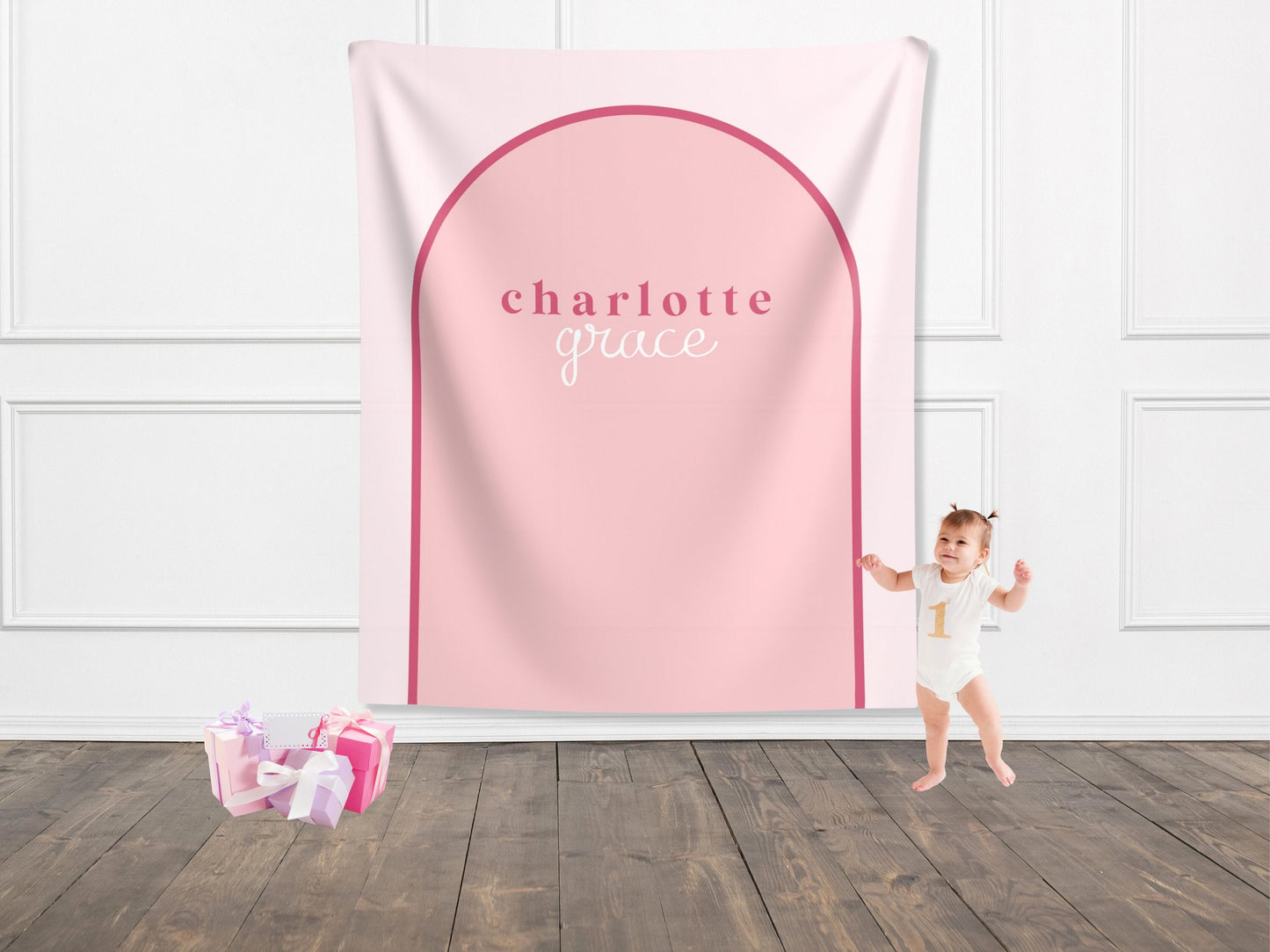 Arch Custom Text Party Banner| Personalized Name or Saying Arch Backdrop Retro Boho Bachelorette, Baby Shower and Birthday Party Décor