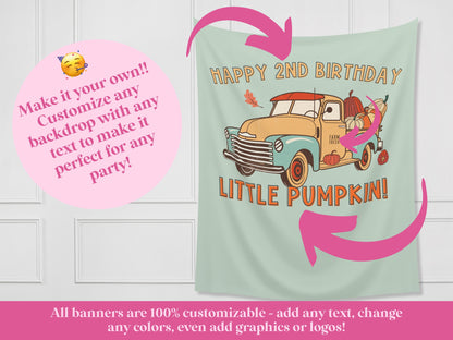 Pumpkin Patch Truck Custom Text Banner | Customizable Retro Fall Backdrop | 1st Birthday, Kids Birthday, Fall Festival or Baby Shower Décor