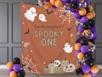 Spooky ONE Halloween Birthday Party Banner| Completely Customizable Text Name Backdrop | Our Little Boo | Our Little Pumpkin | Two Spooky