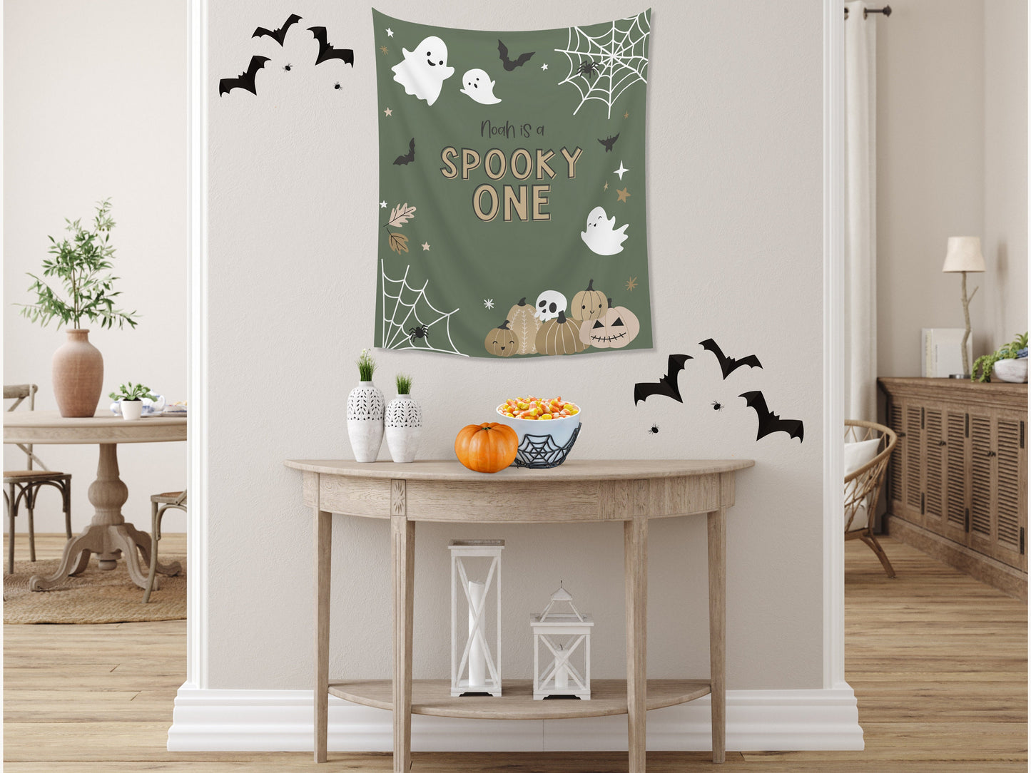 Spooky ONE Halloween Birthday Party Banner| Completely Customizable Text Name Backdrop | Our Little Boo | Our Little Pumpkin | Two Spooky