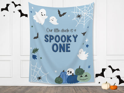 Spooky ONE Halloween Birthday Party Banner| Completely Customizable Text Name Backdrop | Our Little Boo | Our Little Pumpkin | Two Spooky