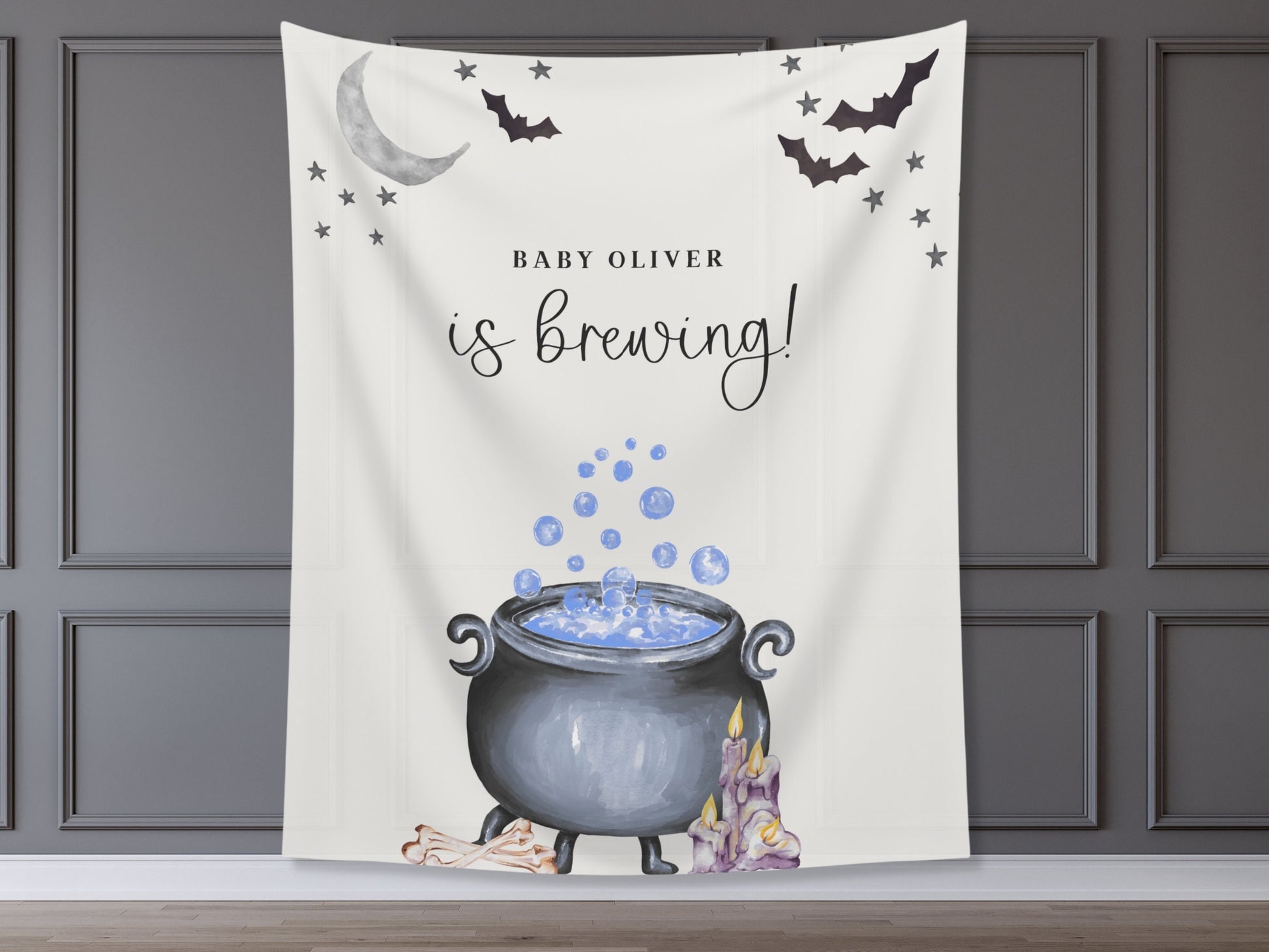 A Baby is Brewing Purple Cauldron Baby Shower Banner - October Halloween Baby Shower Décor - Custom Backdrop