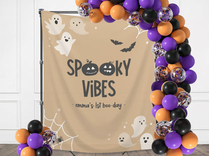 Spooky Vibes Cute Ghost Kids Birthday Party - Nude and Black - October Halloween Baby Shower Décor - Custom Backdrop