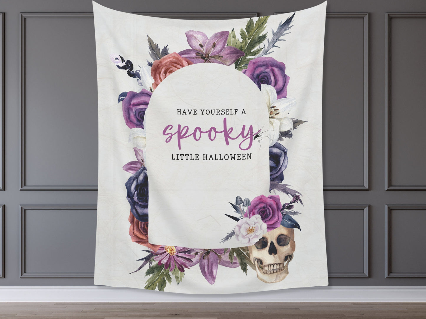 Custom Text Skull and Purple Floral Banner Birthday Party - 21st Birthday, 30th Birthday, 40th Birthday, 50th Birthday - - October Halloween Party  Décor - Custom Backdrop