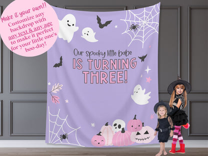 Spooky ONE Halloween Birthday Party Banner| Completely Customizable Text Name Backdrop | Our Little Boo | Our Little Pumpkin | Two Spooky