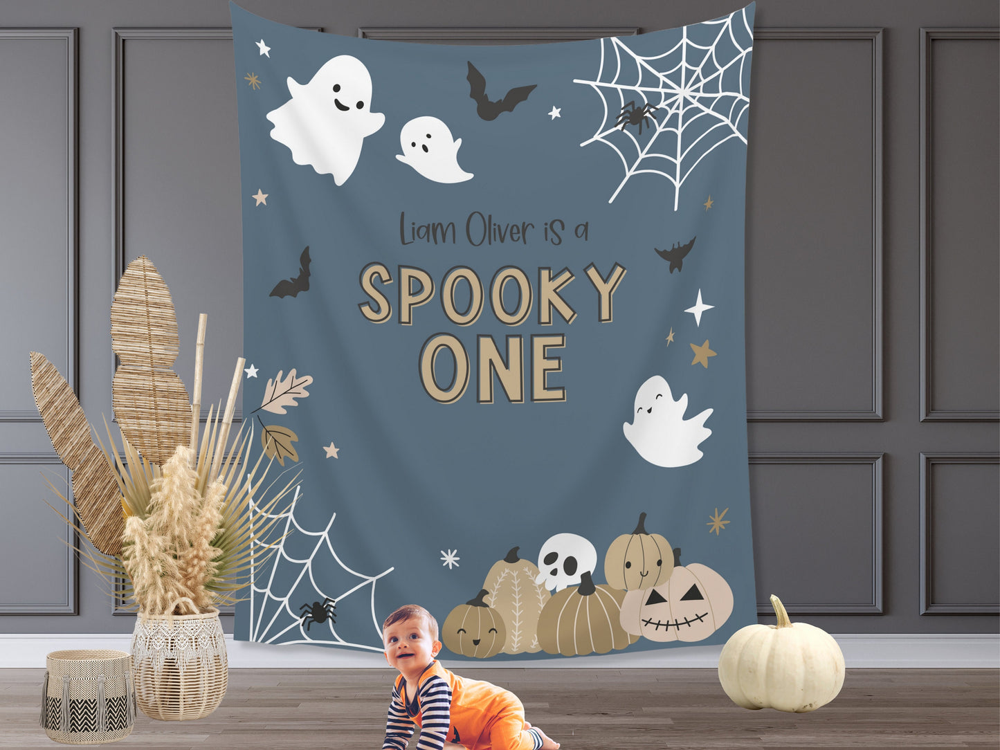 Spooky ONE Halloween Birthday Party Banner| Completely Customizable Text Name Backdrop | Our Little Boo | Our Little Pumpkin | Two Spooky